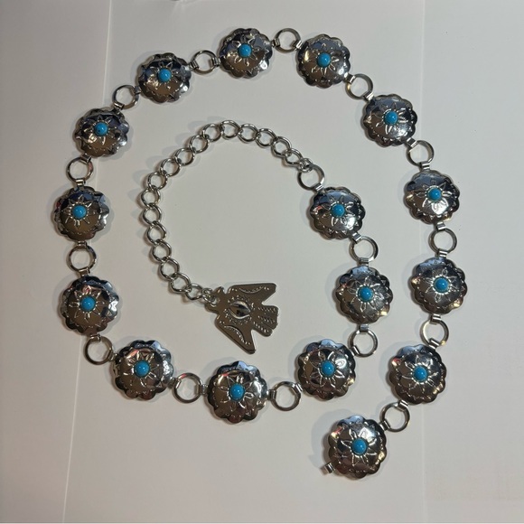 Silver and Turquoise Floral Concho Belt - Picture 5 of 5